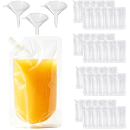 40 Pack 8oz Plastic Travel Bottles with Funnels and Flexible Juice Bags