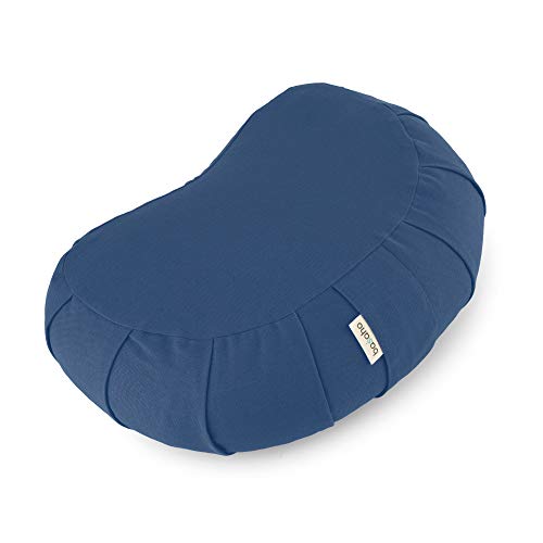 Basaho Meditation Cushion | CRESCENT Zafu Meditation Cushion with Removable Washable Cover | Certified Organic Cotton Meditation Cushions | Buckwheat Hulls Cushion Meditation Pillow (Dusty Blue)