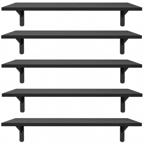 Floating Wall Shelves Set of 5 Black Rustic Wooden Storage Shelves