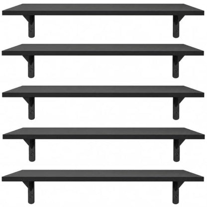 Floating Wall Shelves Set of 5 Black Rustic Wooden Storage Shelves