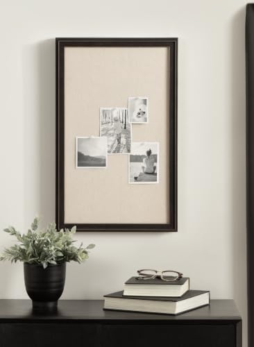Black Linen Fabric Pinboard 15x24 Inch Wall Bulletin Board with Stepped Frame