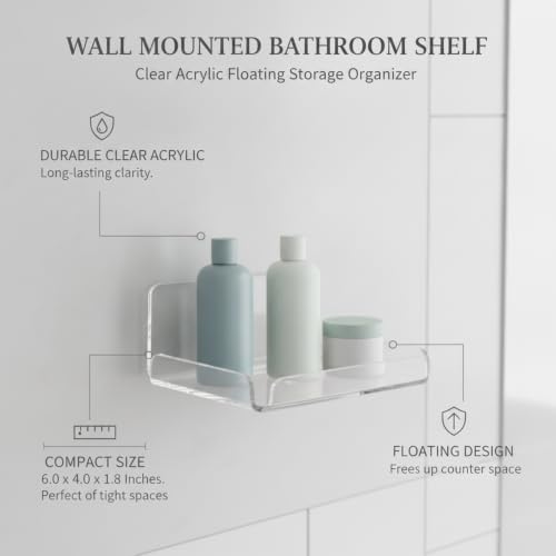 Clear Acrylic Wall Shelf - 6 x 4 Inches, Floating Wall Organizer