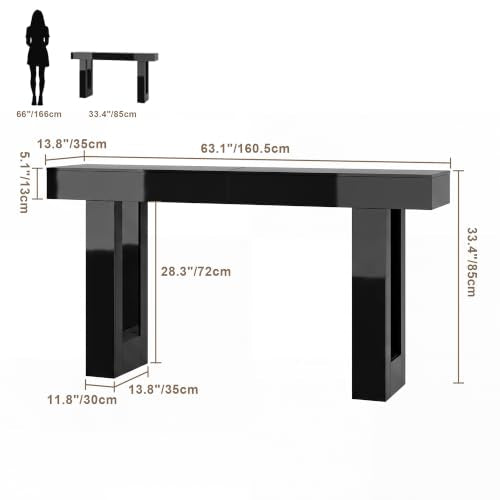 Black High Gloss 63-Inch Console Table with RGB LED Lights