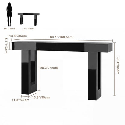 Black High Gloss 63-Inch Console Table with RGB LED Lights