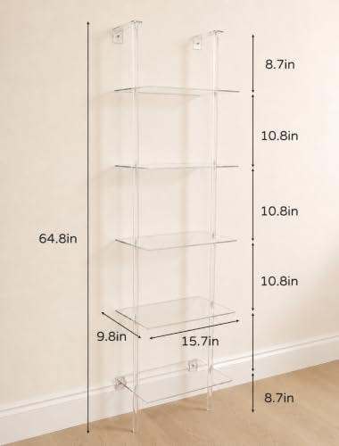 5 Tier Clear Acrylic Wall Ladder Shelf for Storage & Organizer