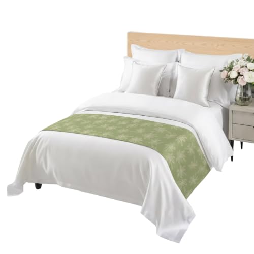 Sage Green Bed Runner for Queen Size Bed - 83x20 Inch Tropical Coconut Trees Decorative Throw
