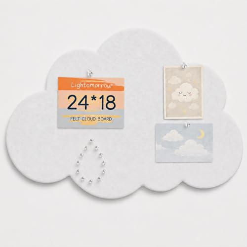 White Cloud Felt Bulletin Board 24 x 18 in with 20 Push Pins - Cloud-Shaped Wall Decor