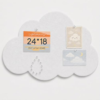 White Cloud Felt Bulletin Board 24 x 18 in with 20 Push Pins - Cloud-Shaped Wall Decor