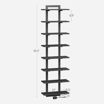 Black 8-Tier Wall Mounted Shelf with RGB LED Lights - Floating Display