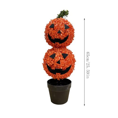 Artificial Pumpkin Topiary Tree - Potted Faux Boxwood Fall Decor, Halloween & Thanksgiving Ornament (Variation A)