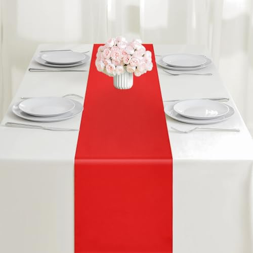 Red Satin Table Runner 12 x 108 Inches - Valentine's Day Decor, Set of 12 - Variation: Red / 12