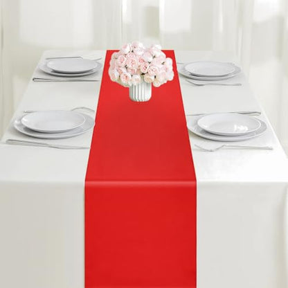 Red Satin Table Runner 12 x 108 Inches - Valentine's Day Decor, Set of 12 - Variation: Red / 12