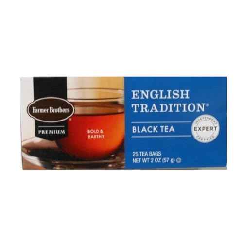Farmer Brothers Premium English Tradition Black Tea Bags ? 25 Count Box ? Mountain-Grown Pure Black Tea for Rich, Smooth Flavor ? Classic English Blend for Morning or Afternoon Refreshment