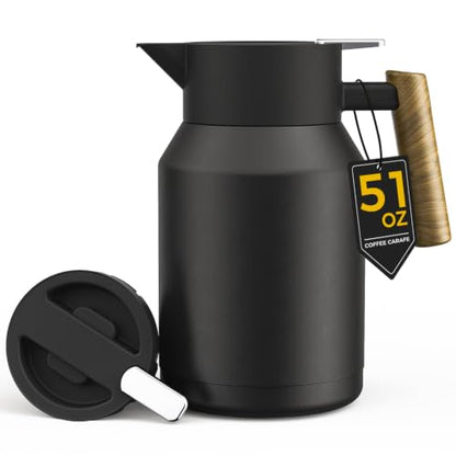 Matte Black 51oz Insulated Coffee Carafe - Thermal Stainless Steel Pitcher