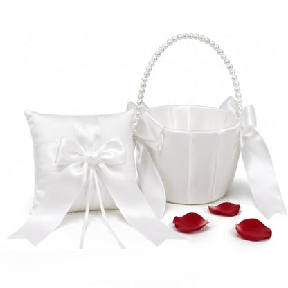 5.9 Inch Wedding Ring Bearer Pillow and Flower Girl Basket Set