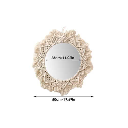 Boho Macrame Wall Hanging Mirror - Woven Rope Decorative Wall Art