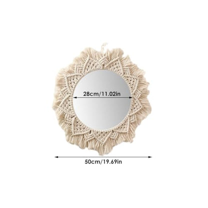 Boho Macrame Wall Hanging Mirror - Woven Rope Decorative Wall Art