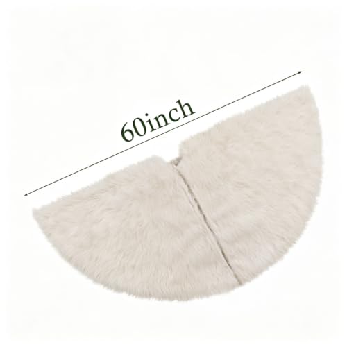 60 Inch White Faux Fur Christmas Tree Skirt - Extra Large Snow White Holiday Decor