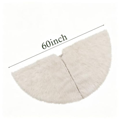 60 Inch White Faux Fur Christmas Tree Skirt - Extra Large Snow White Holiday Decor