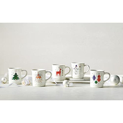 Le Creuset Stoneware Reindeer Mug 13.5 oz. - White with Applique, Holiday Gift