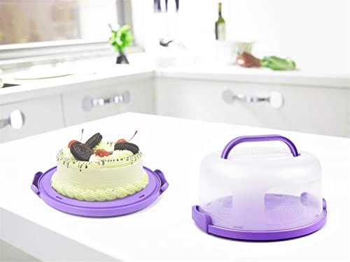 Zoofen Cake Carrier with Handle 10in Cake Stand Purple Cake Holder Cover Round Container for 10in or Less Size