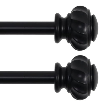 Turquoize 2-Pack Adjustable Curtain Rod Set for Single Windows - Matte Black, 30-48 Inches with Finials