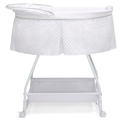 Baby Bassinet Bedside Sleeper with Vibration and Mesh Sides – Grey Lattice