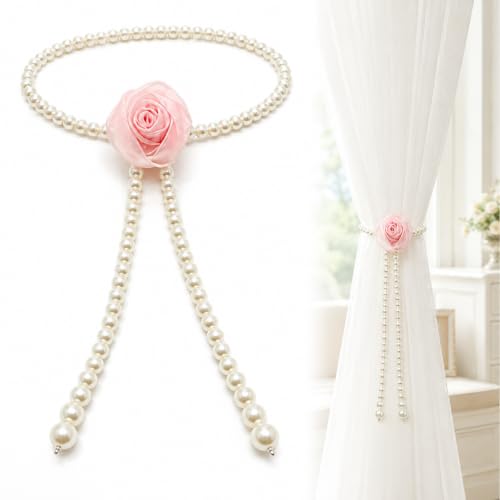 Faux Pearl Curtain Tieback with Satin Rose and Graduated Beads - Pack of 2