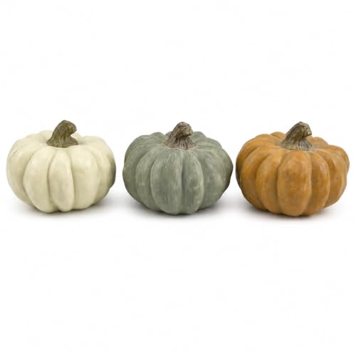 Cream Sage Orange 3-Pack Fall Decor Resin Pumpkin Decorations Indoor