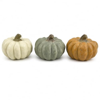 Cream Sage Orange 3-Pack Fall Decor Resin Pumpkin Decorations Indoor
