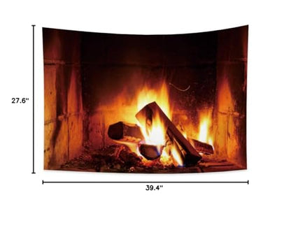 Fireplace Tapestry Wall Hanging Christmas Wood Fire Brick Decor 39.4x27.6 Inches