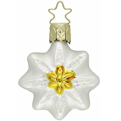 German Glass Edelweiss Christmas Ornament - Bavarian Handcrafted Holiday Decor with Free Box