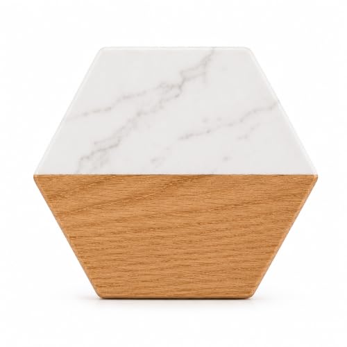 Personalized Marble and Wood Coasters with Holder - Engraved Gift Set