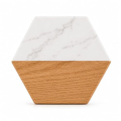 Personalized Marble and Wood Coasters with Holder - Engraved Gift Set