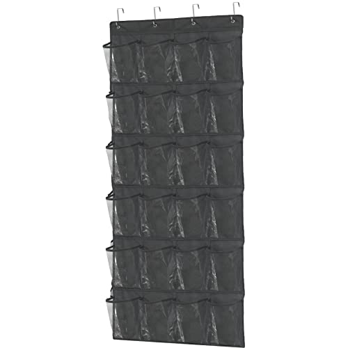 Simple Houseware 24 Pockets Large Clear Pockets Over The Door Hanging Shoe Organizer, Black (56" x 22.5")