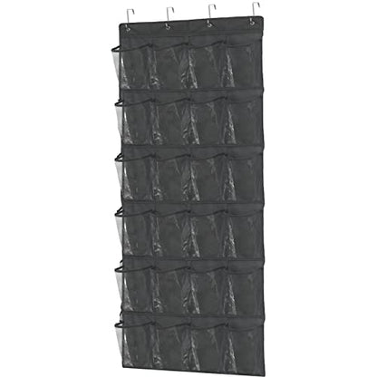 Simple Houseware 24 Pockets Large Clear Pockets Over The Door Hanging Shoe Organizer, Black (56" x 22.5")