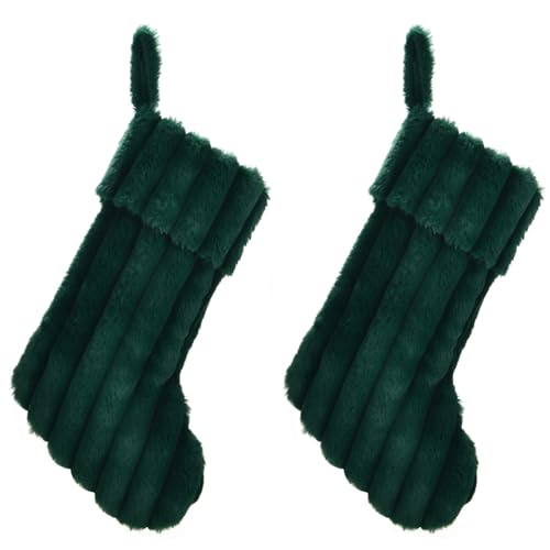 2 Pack 20'' Plush Faux Fur Christmas Stockings - Green + Green