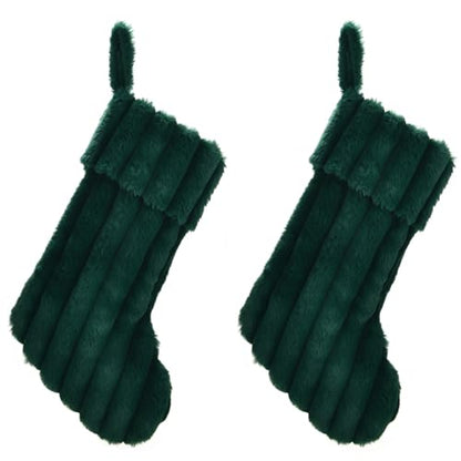 2 Pack 20'' Plush Faux Fur Christmas Stockings - Green + Green