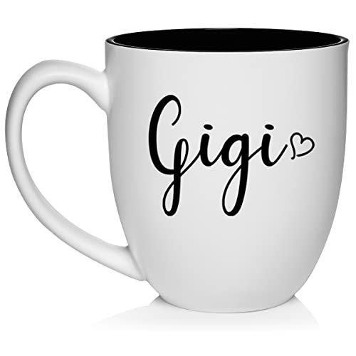 Gigi Heart Ceramic Coffee Mug - 16oz White Tea Cup for Her & Gift