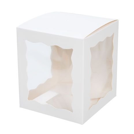 ClearBags 4" x 4" x 4 5/8" White Craft Paper Window Box with Attached PET Sheet(25 pieces) | Gift Box with Top Hole for Sticks | For Treats, Caramel Apple, Wedding or Party Favors | WGWG349