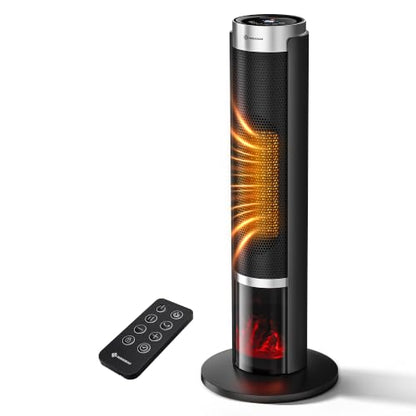 Black Portable Tower Space Heater 1500W with Thermostat & Remote - 23.5in