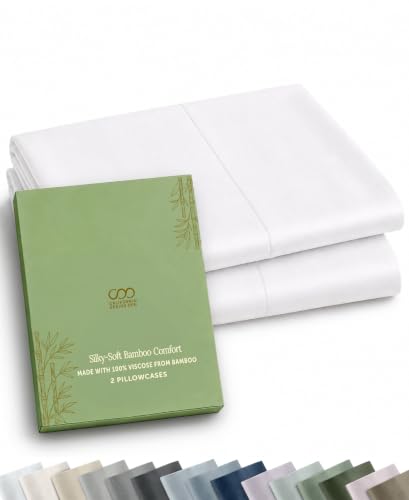 White Queen Pillowcases Set of 2 - 100% Bamboo Viscose, Soft & Cooling