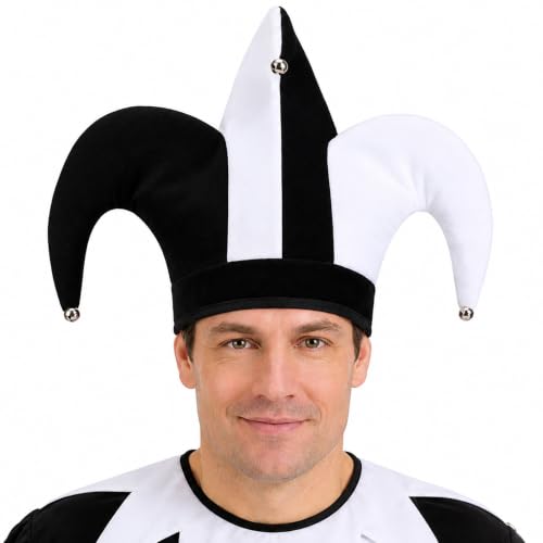 Black & White Jester Hat Costume - Circus Clown Cap for Halloween Carnival - 1pc Jester Variation