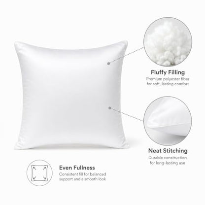 18x18 Pillow Insert - Premium Polyester Square Cushion Filler for Sofa Couch