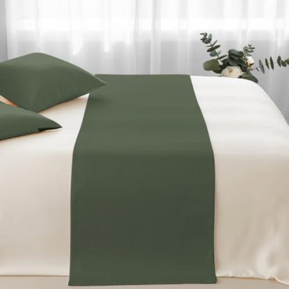 King Size Army Green Bed Runner with Matching Pillow Covers - Minimalist Decor