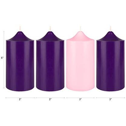 Unscented Advent Bell Top Pillar Candle Set - 4 Pack, 3" x 6"