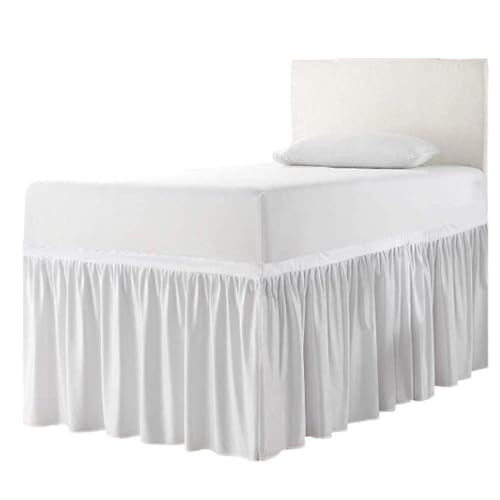 Dorm Room Bed Skirt - Extra Long Twin XL Ruffled Microfiber, White 27" Drop