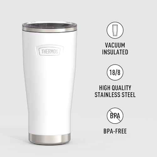 THERMOS ICON SERIES, Stainless Steel Cold Tumbler with Slide Lock, 24 Ounce, Snow