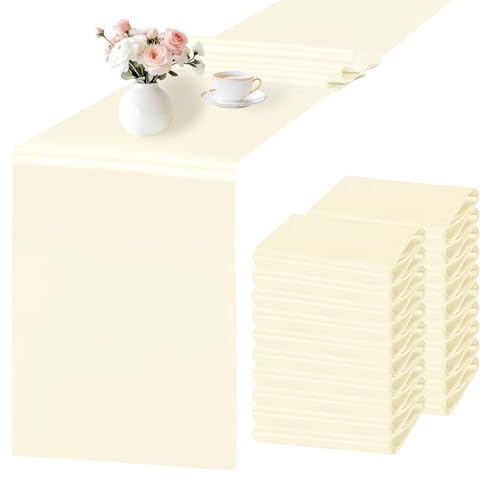 White Satin Table Runner 12x108 Inches – 20 Pack Wedding & Event Decor