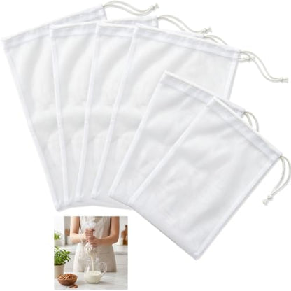 Reusable Fine Nylon Mesh Strainer Bags for Juicing Nut Milk and More - 6 Pack